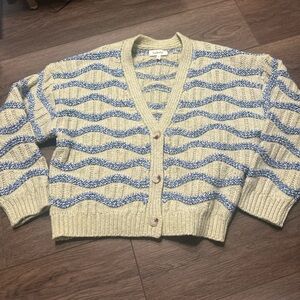 Bohme Blue and Cream Knit Cardigan